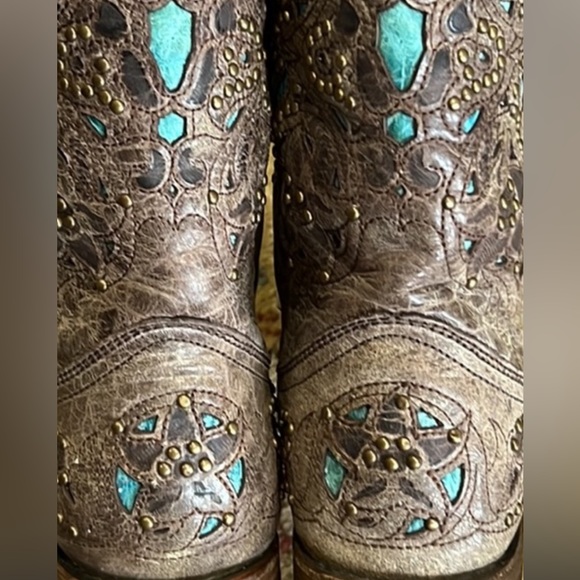 Womens Corral Vintage Turquoise Inlay & Stud Cowgirl Boots A1149 - Picture 15 of 15